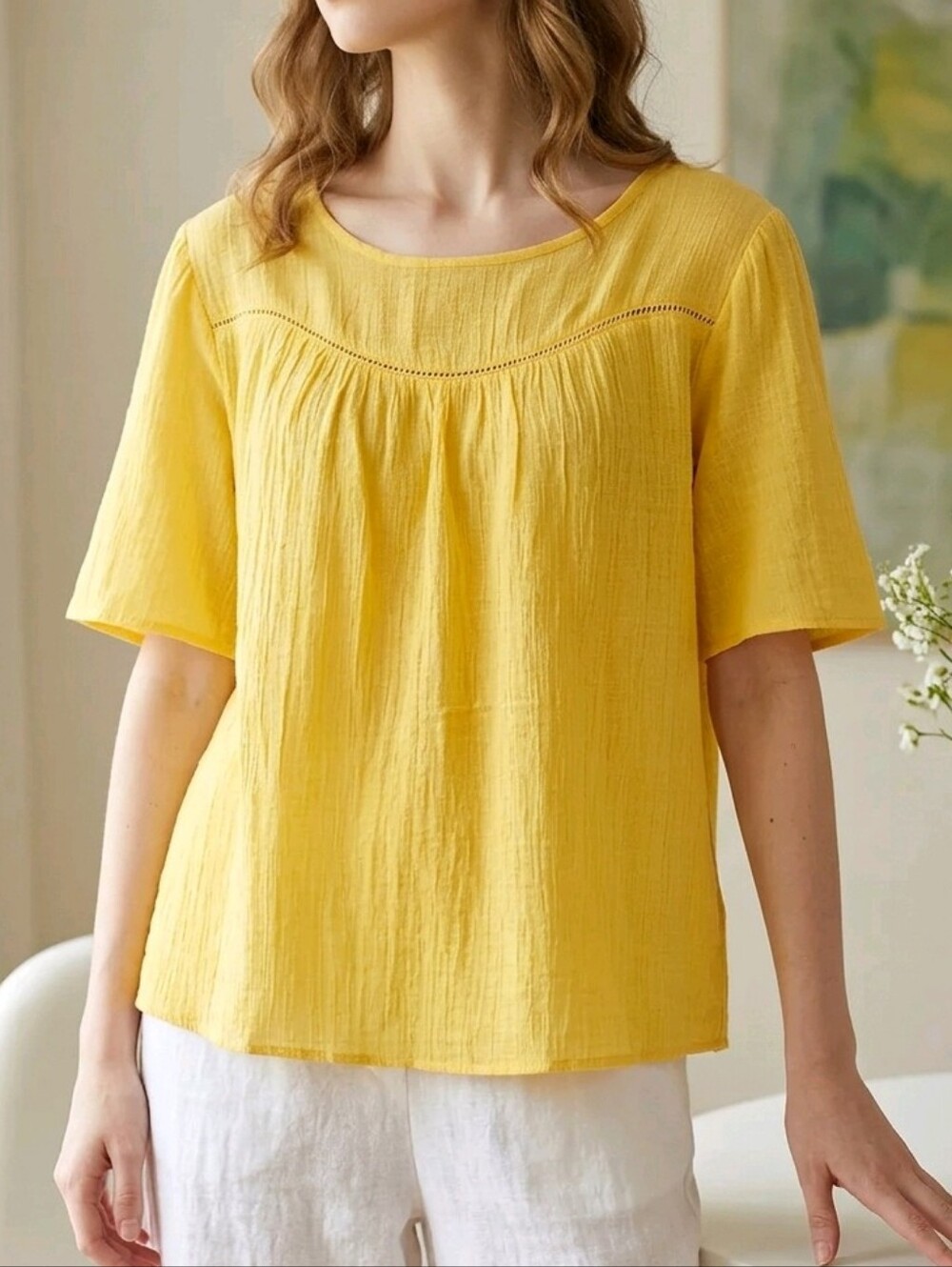 Nanette Lepore Bright Yellow Short Sleeve Peasant Top